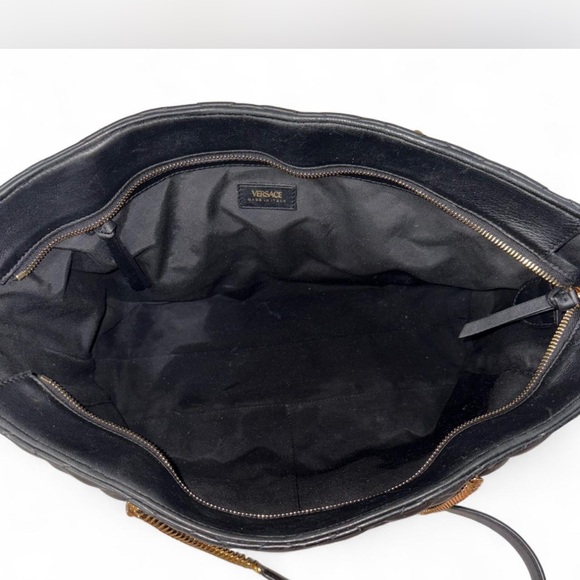 Versace Black Quilted Tote with Gold Accents - Picture 7 of 8